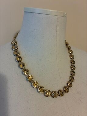 Gold-Tone Circular Link Necklace with Faceted Centers